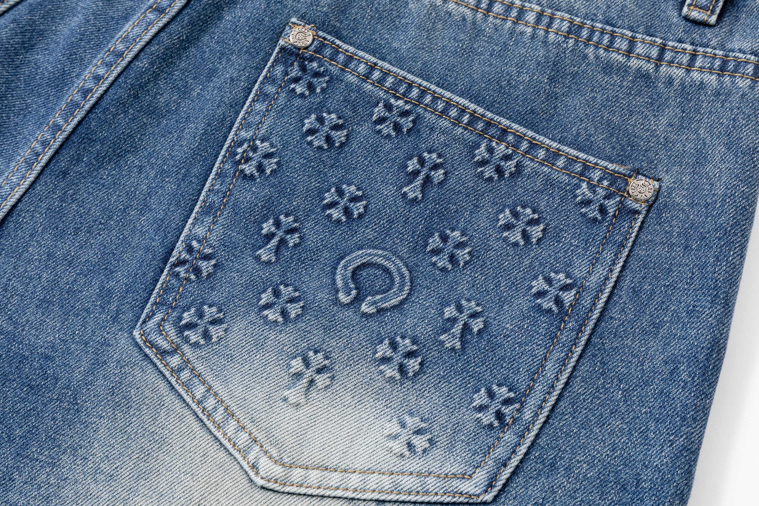 [Copy]Chrome Hearts CH クロムハーツ 重工ウォッシュ・レザーパッチ・クロス刺繍 ショートパンツ