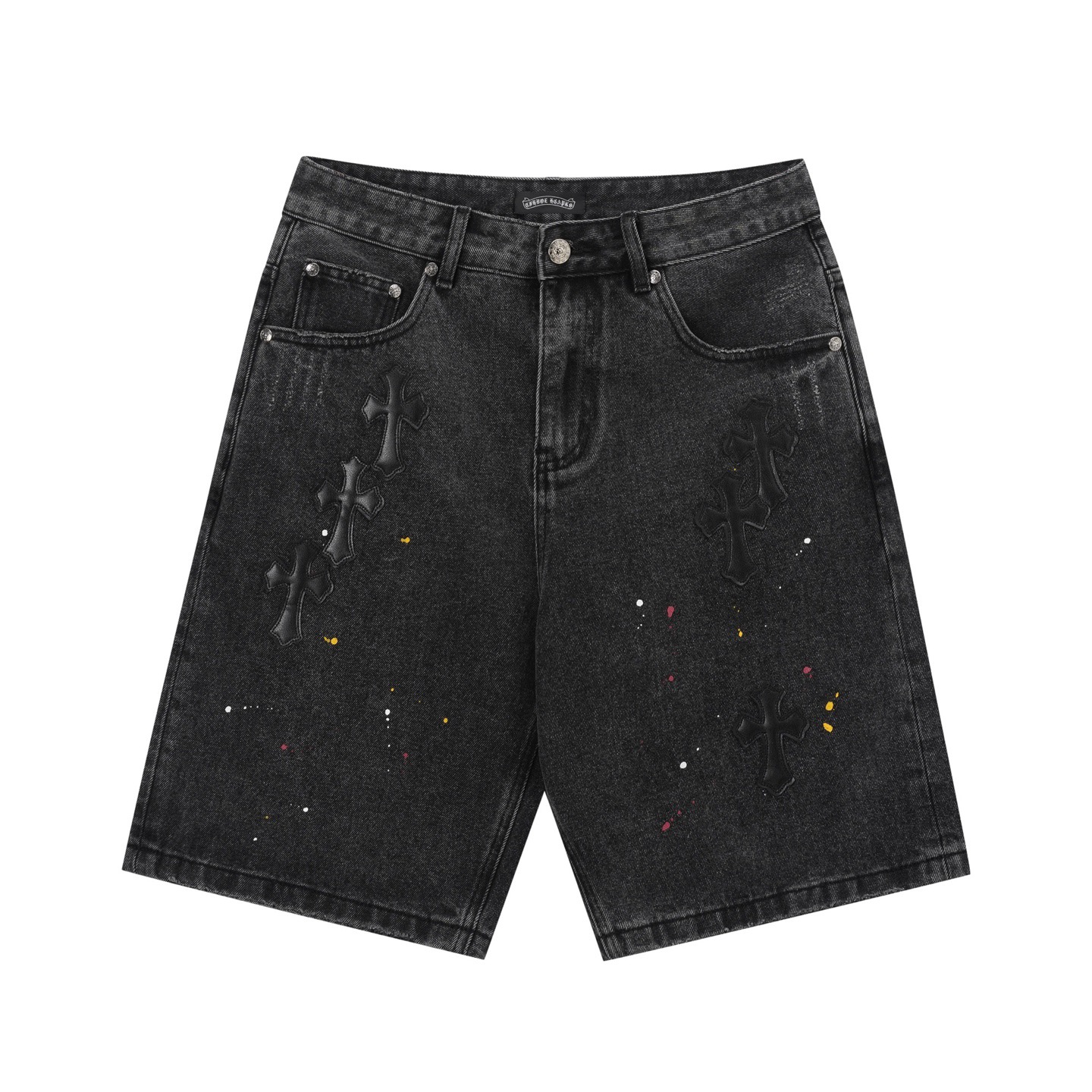Chrome Hearts（クロムハーツ）アメカリウォッシュ レザーパッチ 刺繍 ダメージショートパンツ
