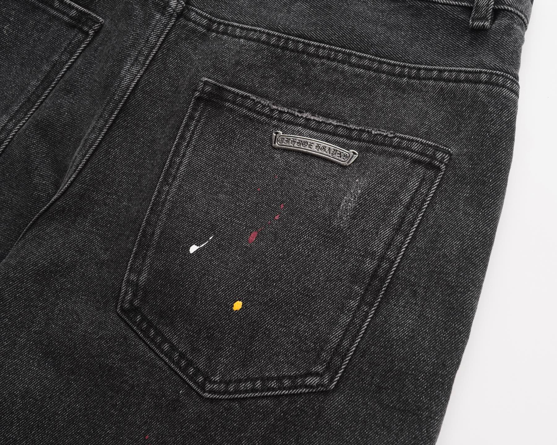 Chrome Hearts（クロムハーツ）アメカリウォッシュ レザーパッチ 刺繍 ダメージショートパンツ