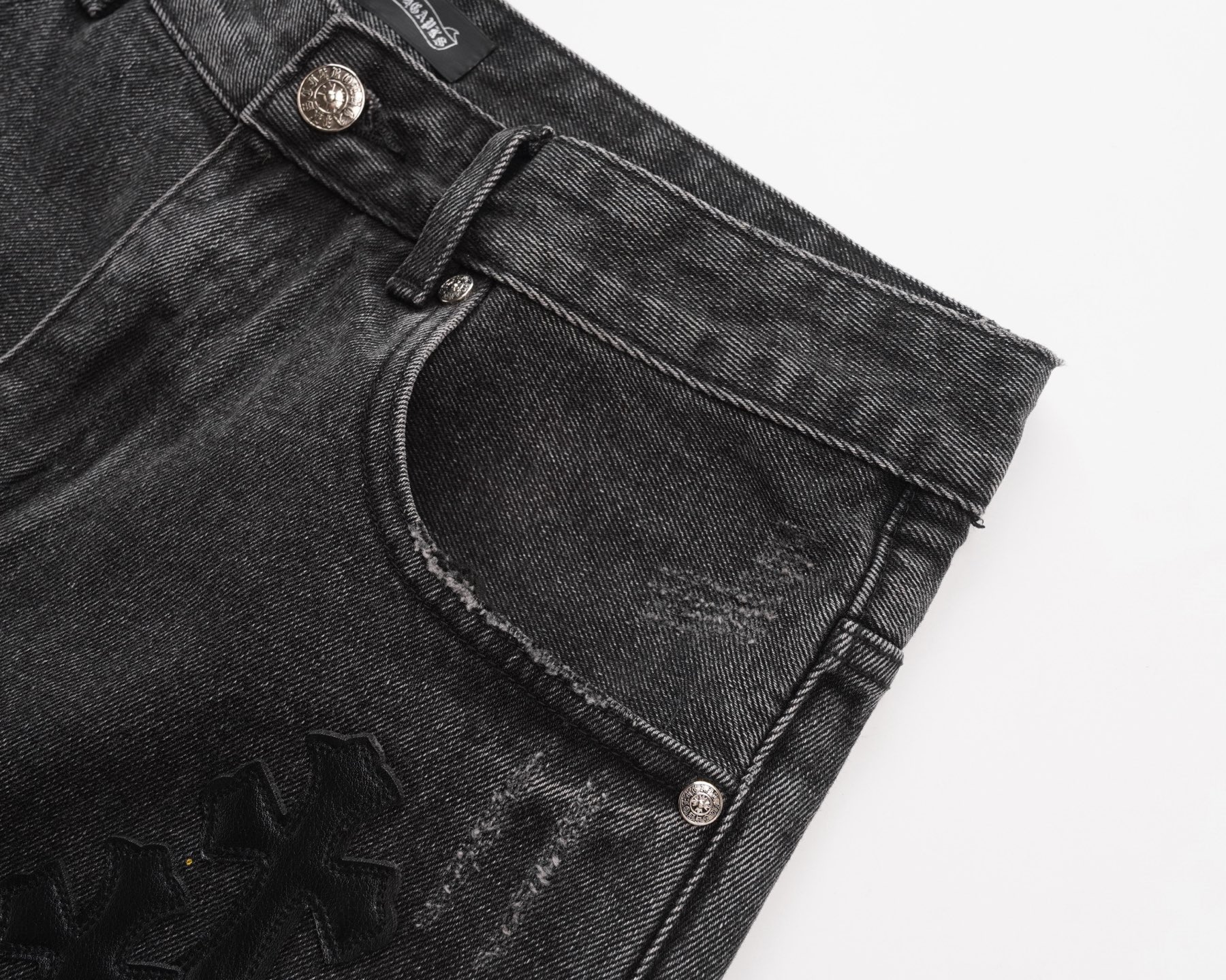 Chrome Hearts（クロムハーツ）アメカリウォッシュ レザーパッチ 刺繍 ダメージショートパンツ