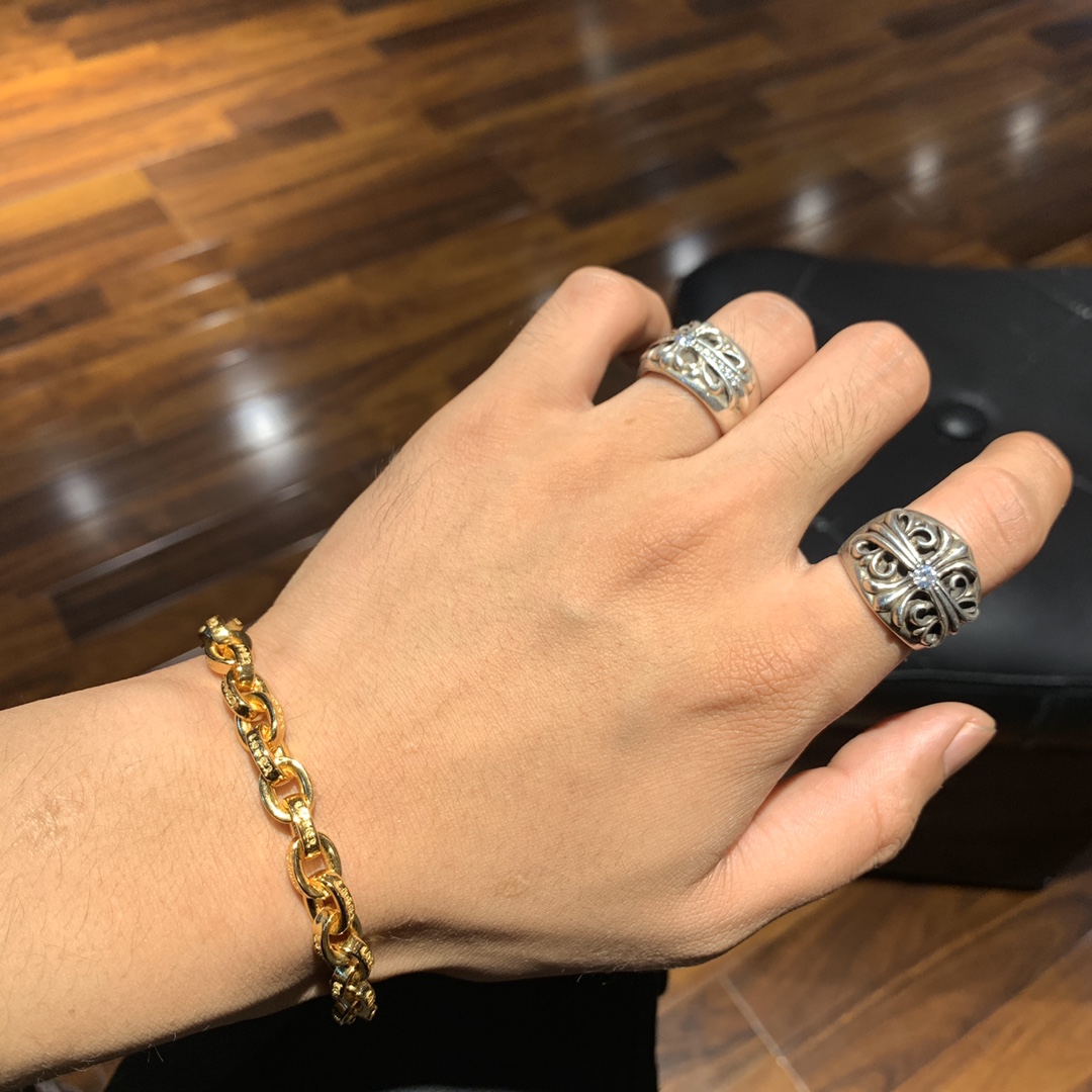 クロムハーツ風 太アルファベットブレスレット 22Kゴールドコーティング 3サイズ展開