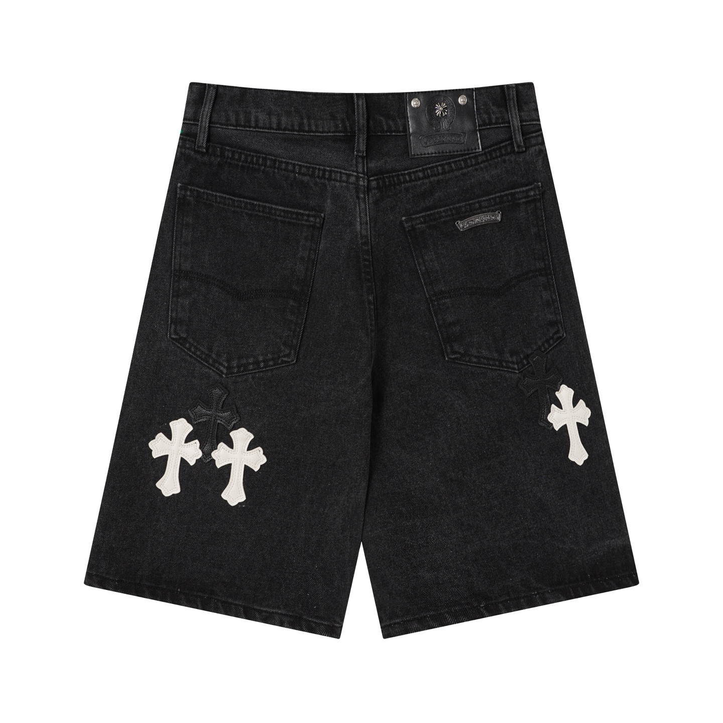 Chrome Hearts クロムハーツ クロス パッチワーク 刺繍 リラックスフィット 5分丈 デニムショーツ ユニセックス ブラック