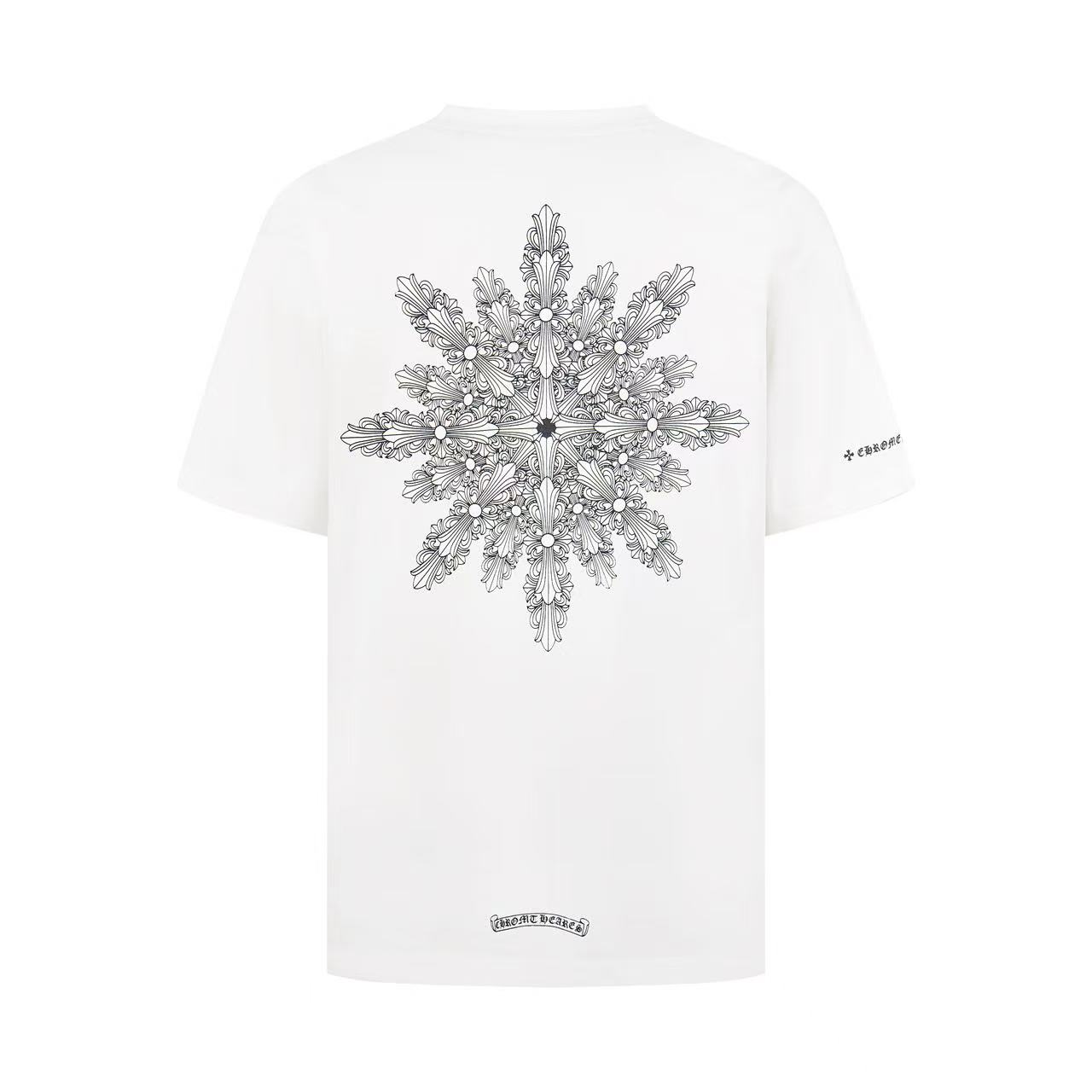 Chrome Hearts クロスバックスノーフレーク半袖Tシャツ 吸湿性に優れた柔らかな素材 高温インクプリント仕様 男女兼用