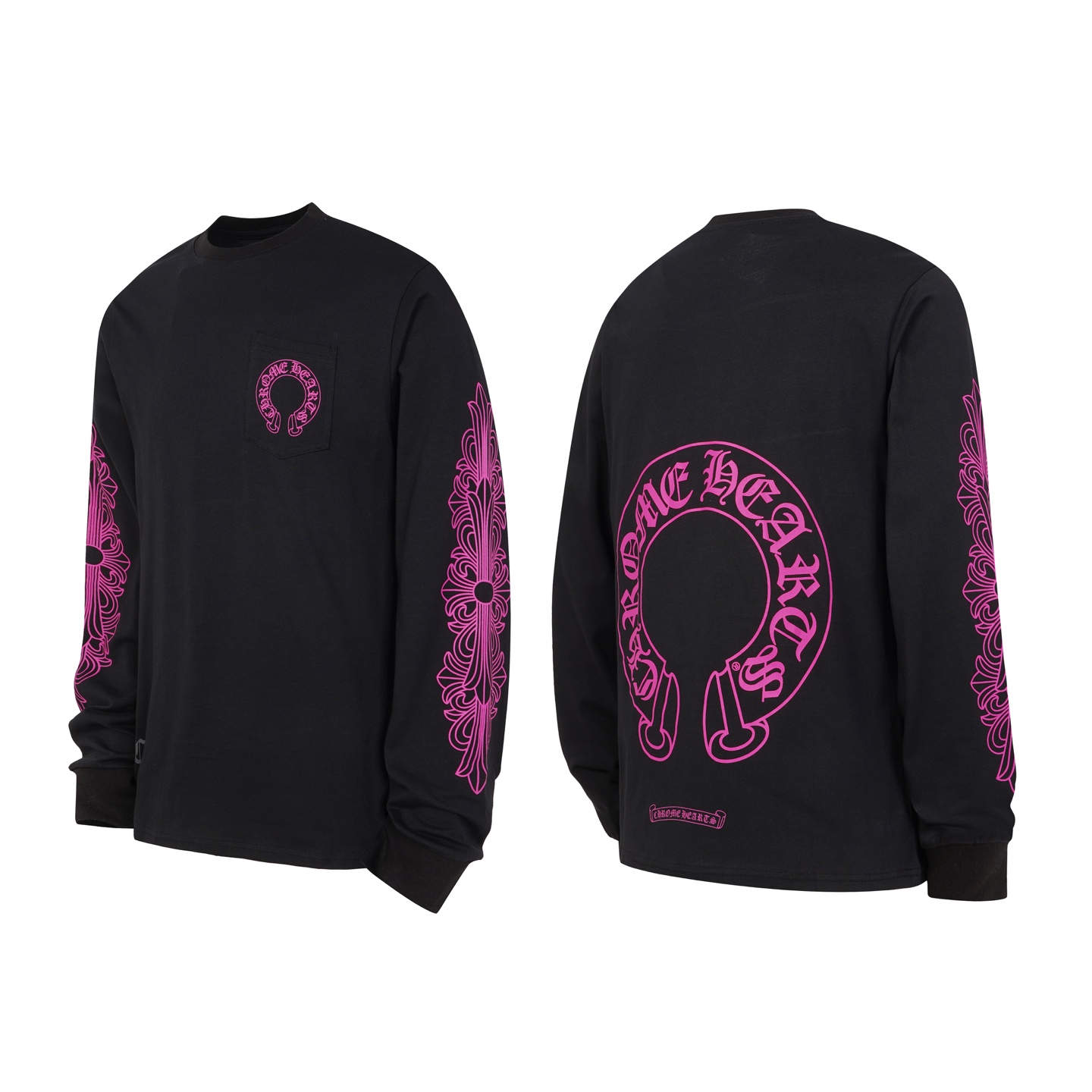 Chrome Hearts（クロムハーツ）風 梵字＆馬蹄プリント 長袖Tシャツ