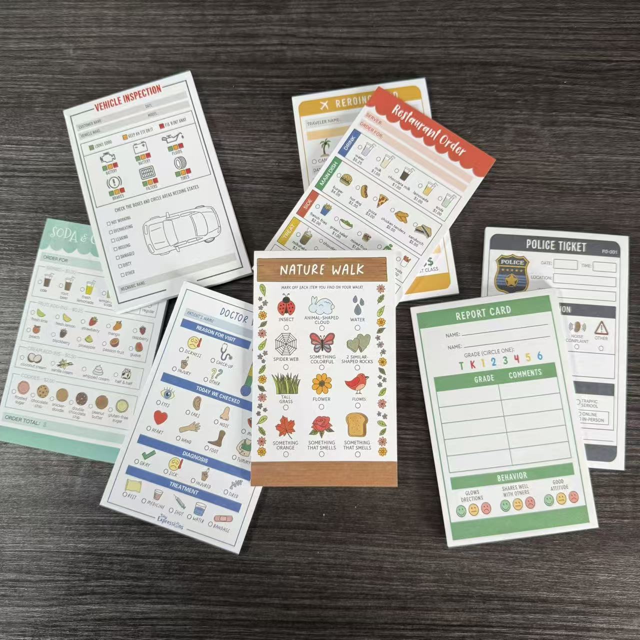 Pretend Play Notepads 8 Pack Playtime Pads Pretend Notebooks Imaginative Role Play Game Notepads for Boys & Girls