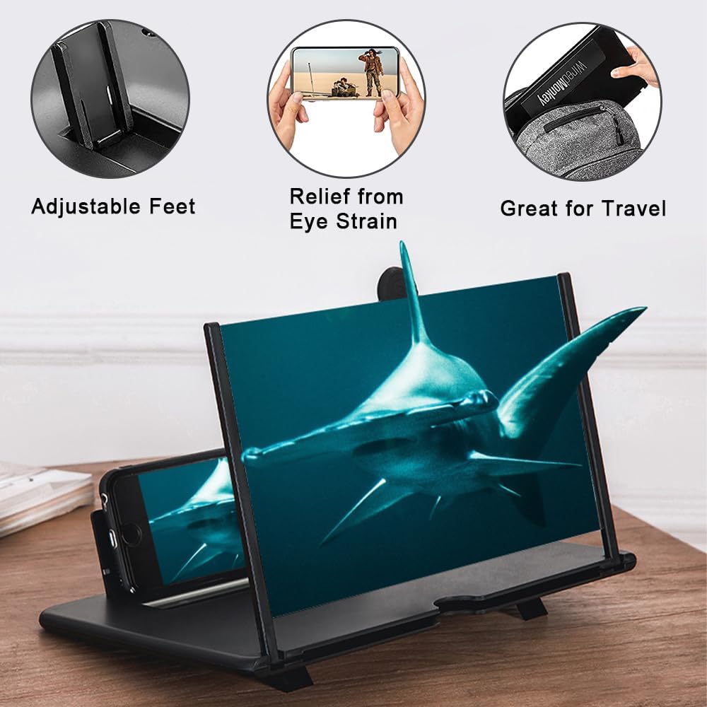 Smartphone Magnifier Stand, 14" 3D HD Cell Phone Magnifying Projector for Movies, Videos, and Gaming, Foldable Phone Stand With Screen Amplifier