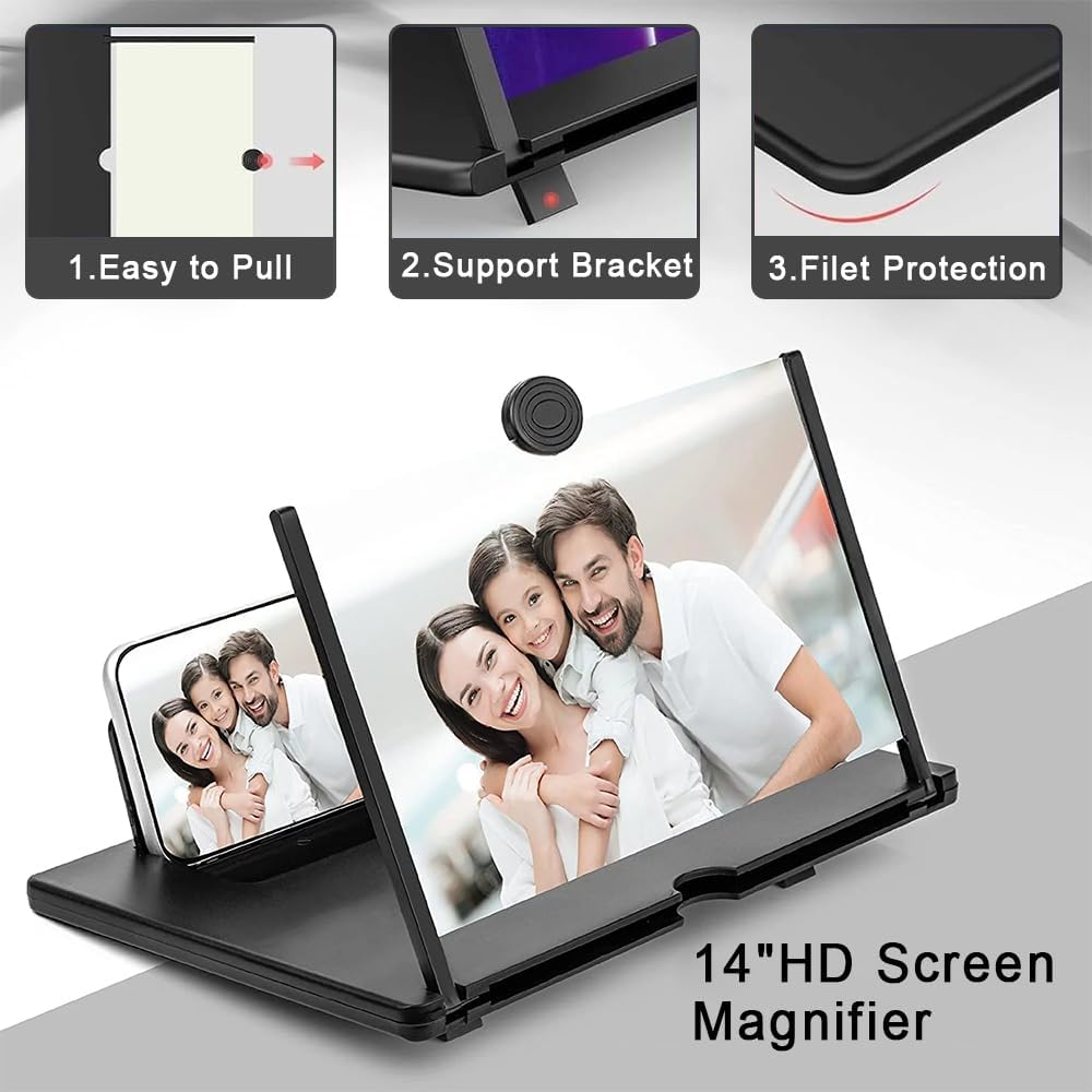 Smartphone Magnifier Stand, 14" 3D HD Cell Phone Magnifying Projector for Movies, Videos, and Gaming, Foldable Phone Stand With Screen Amplifier