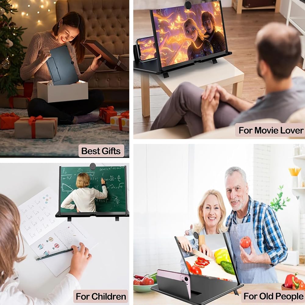 Smartphone Magnifier Stand, 14" 3D HD Cell Phone Magnifying Projector for Movies, Videos, and Gaming, Foldable Phone Stand With Screen Amplifier