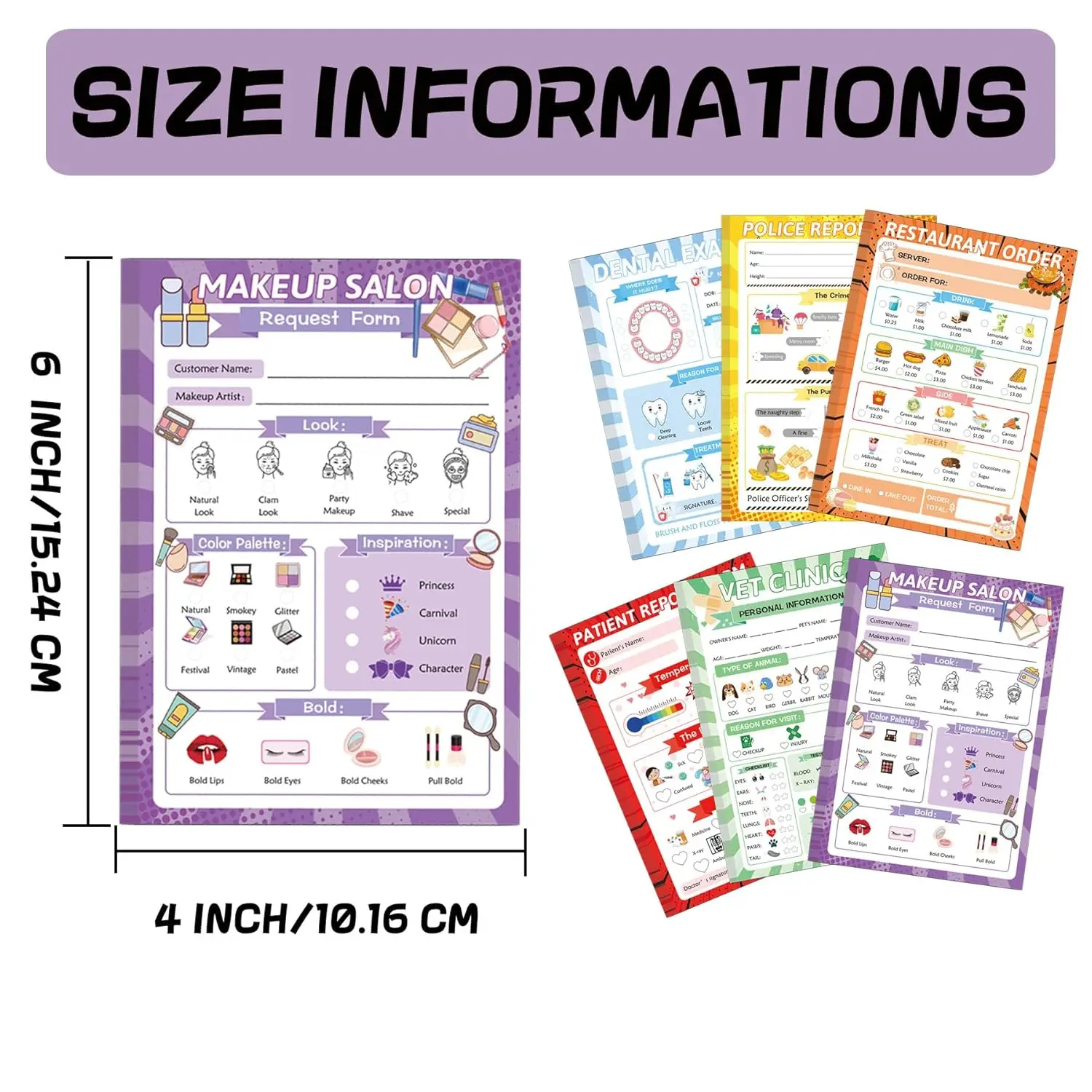 Pretend Play Notepads 8 Pack Playtime Pads Pretend Notebooks Imaginative Role Play Game Notepads for Boys & Girls