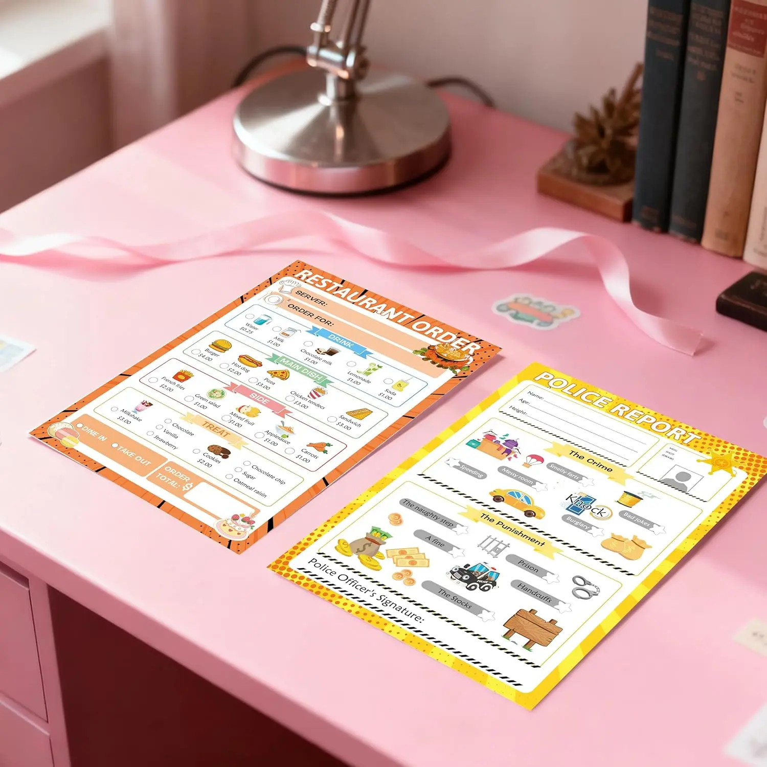 Pretend Play Notepads 8 Pack Playtime Pads Pretend Notebooks Imaginative Role Play Game Notepads for Boys & Girls