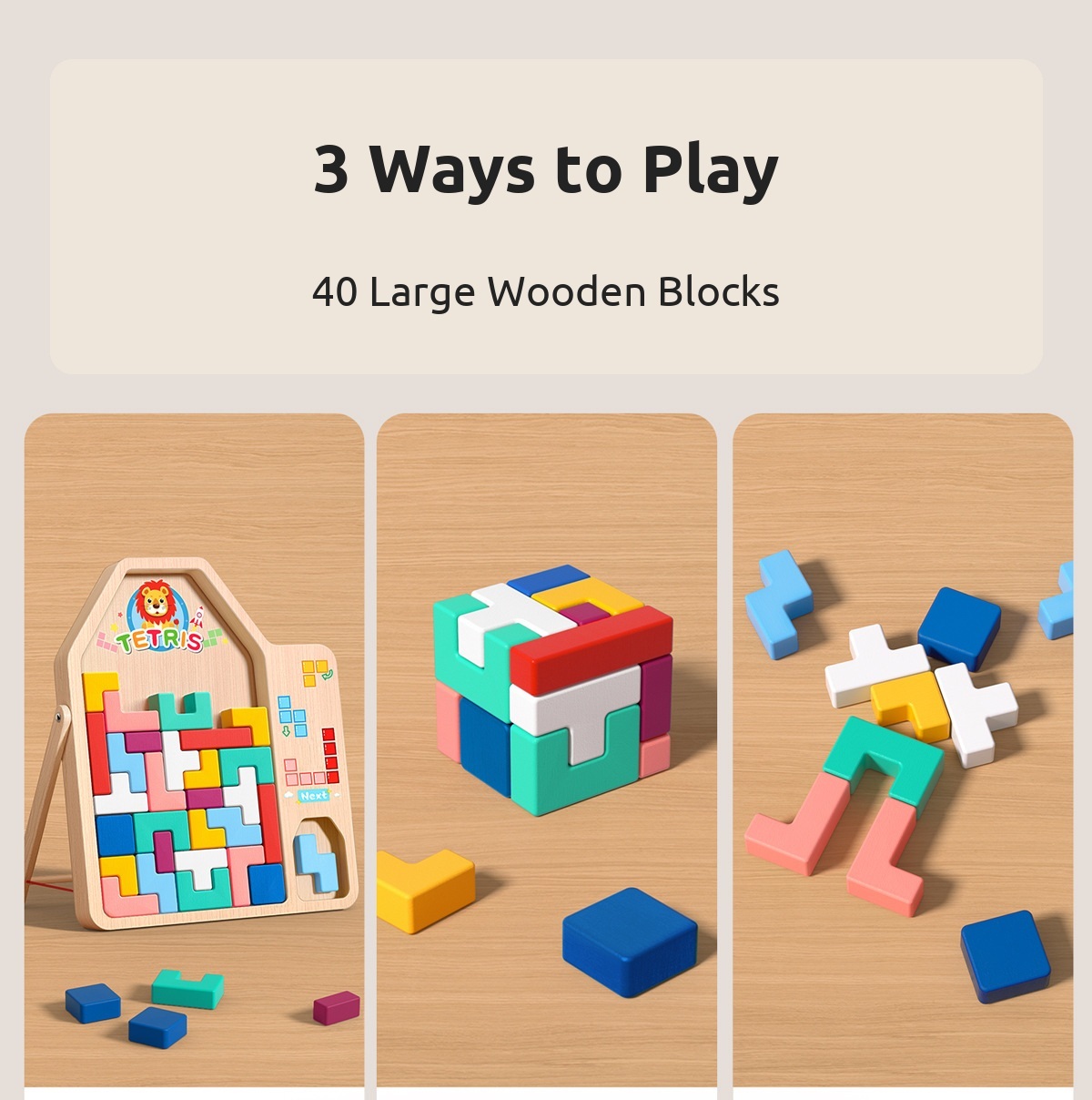 Wooden Tetris puzzle blocks educational toy image 4