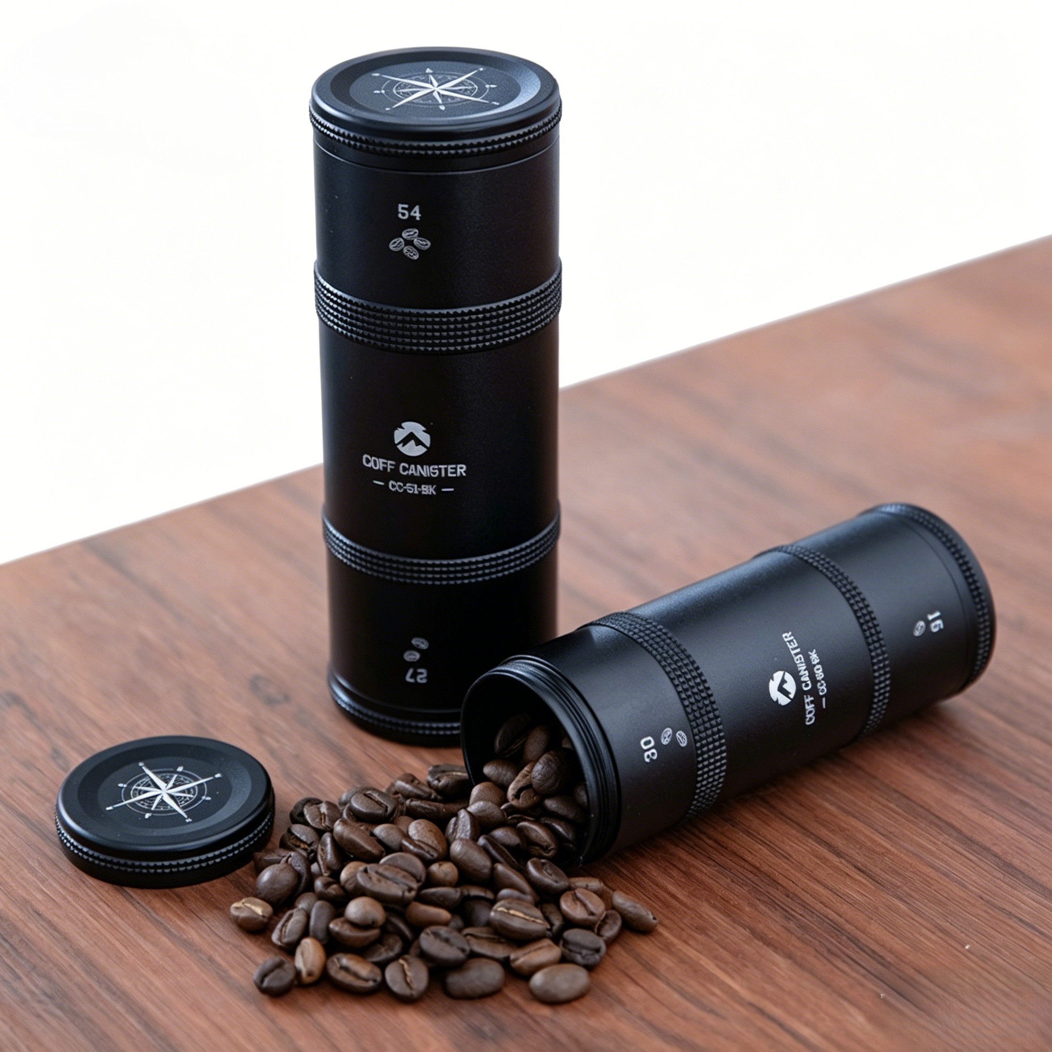 Black anodized aluminum alloy sealed coffee portioning and storage jar