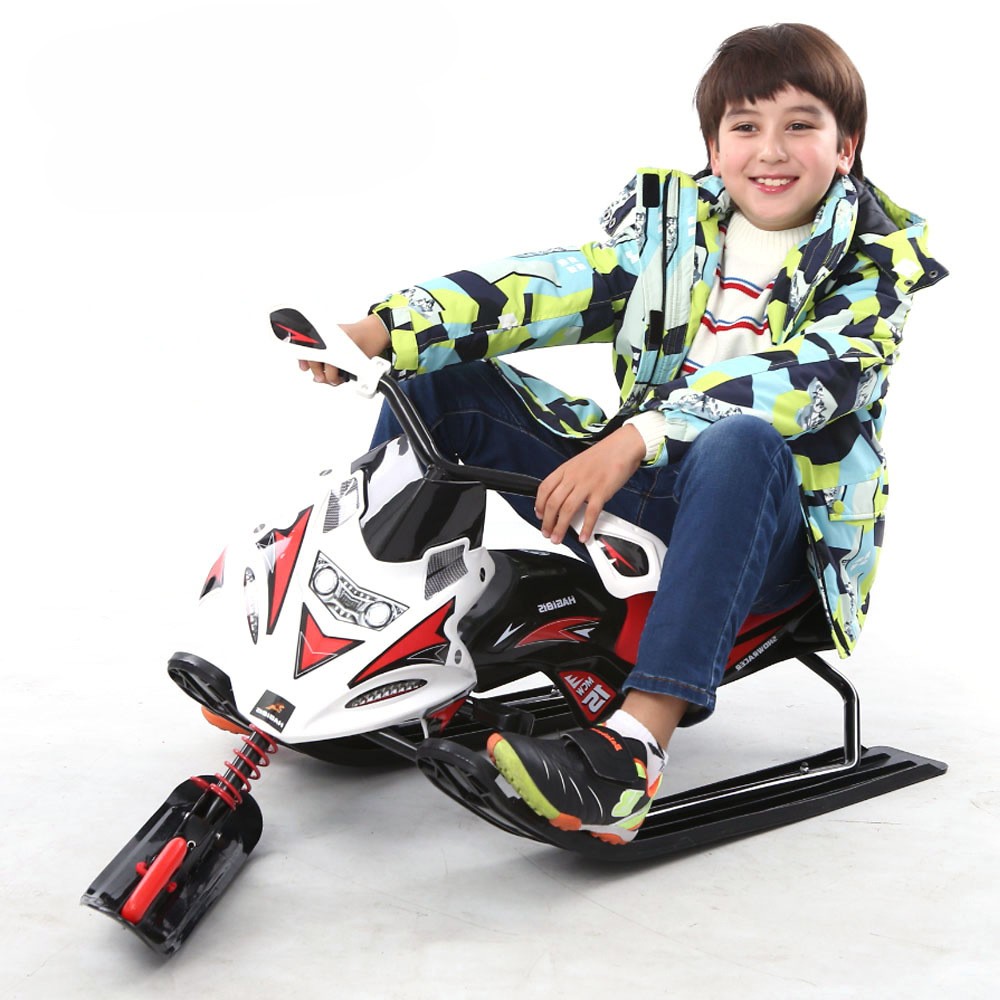 Children's snowmobile with brake and ski board