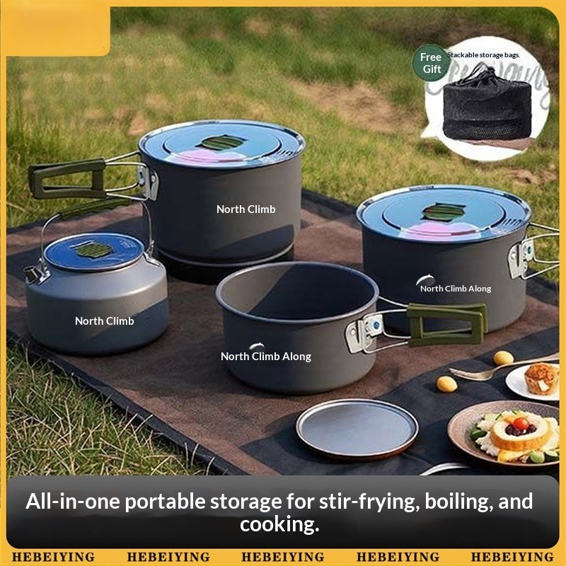 Portable camping cookware set for outdoor use