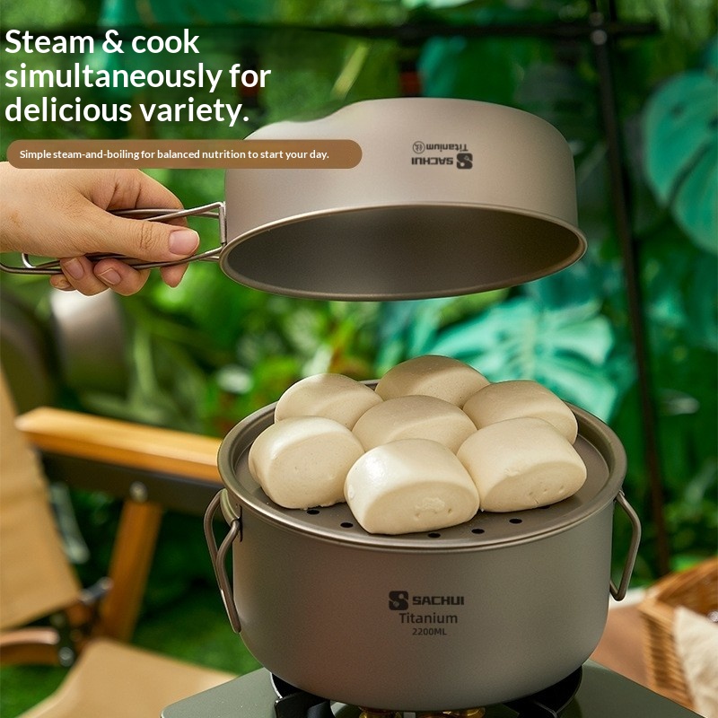 Outdoor camping ultra-light pure titanium alloy folding pot set