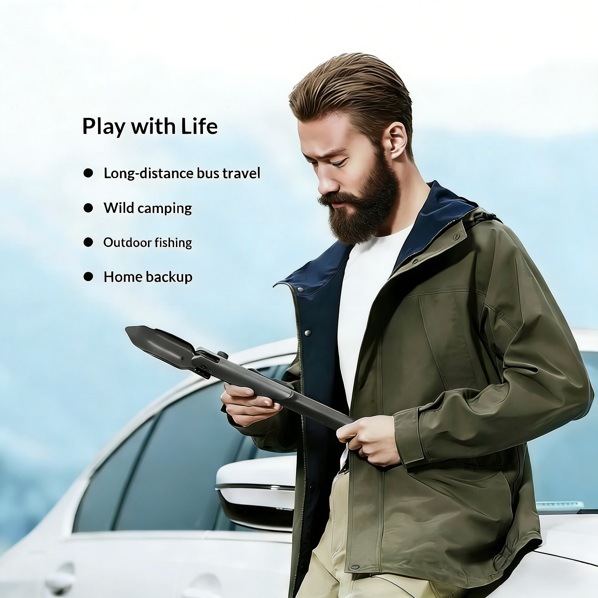 Outdoor multi-functional folding shovel