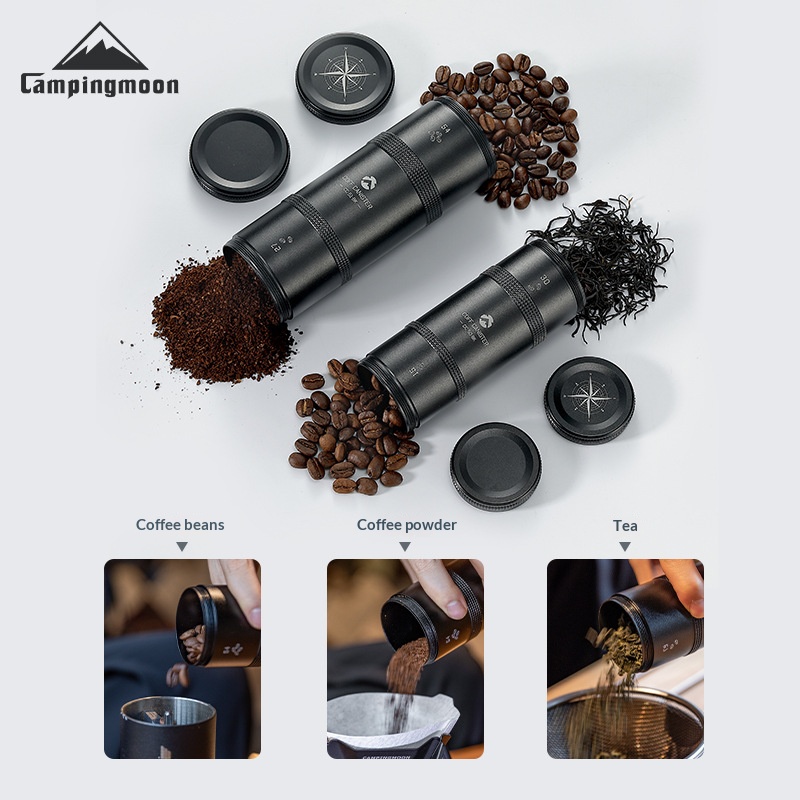 Black anodized aluminum alloy sealed coffee portioning and storage jar