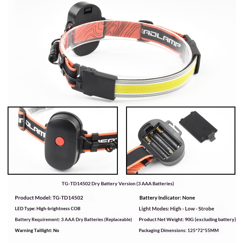 Outdoor camping headlamp, new style, rechargeable, lightweight, large floodlight, COB headlamp
