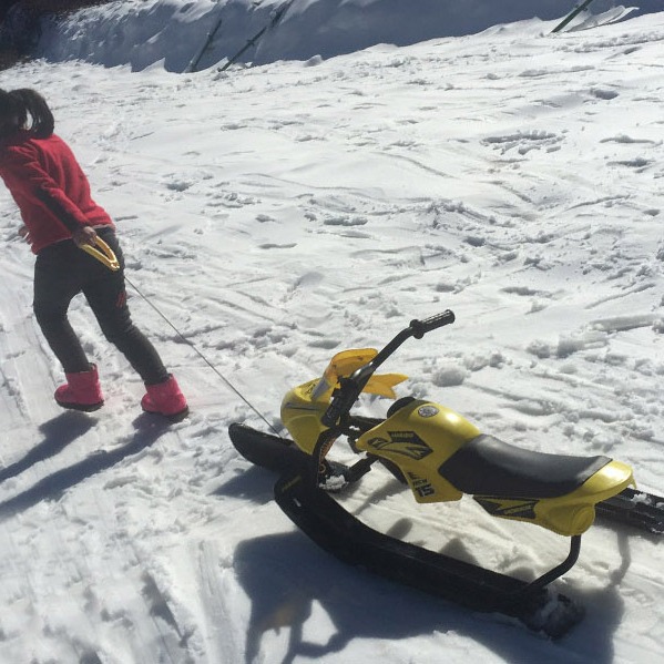 Children's snowmobile with brake and ski board