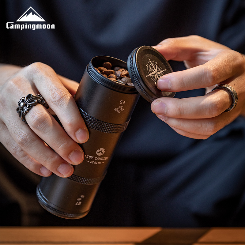 Black anodized aluminum alloy sealed coffee portioning and storage jar