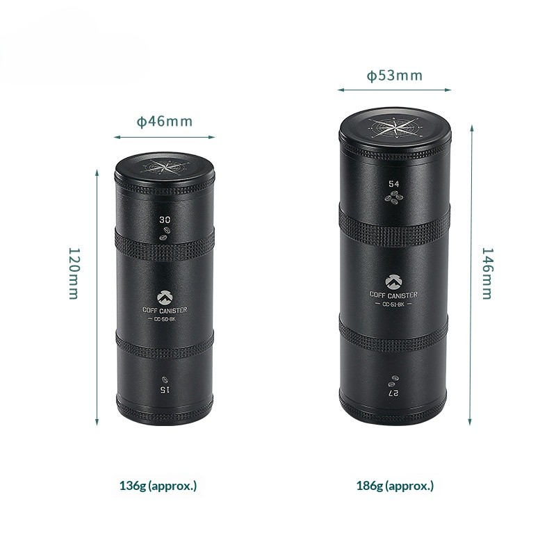 OutGearPro-CC-50 Black anodized aluminum alloy sealed coffee portioning and storage jar