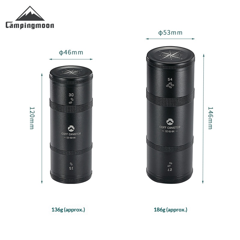 Black anodized aluminum alloy sealed coffee portioning and storage jar