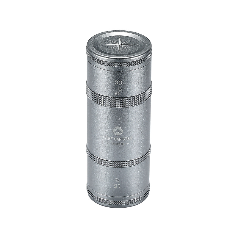 Black anodized aluminum alloy sealed coffee portioning and storage jar
