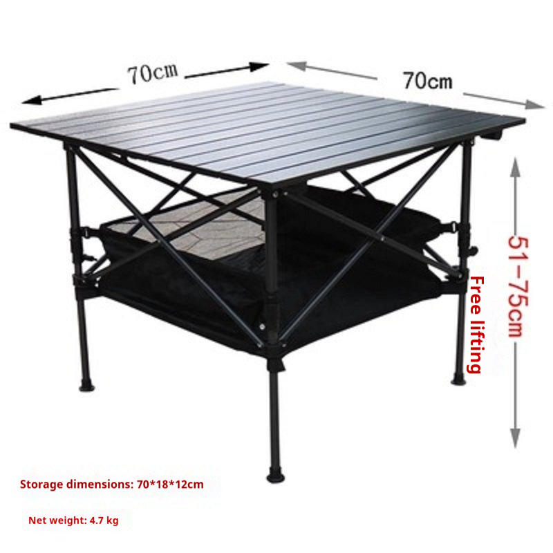 Portable, elevatable aluminum alloy folding table for outdoor camping