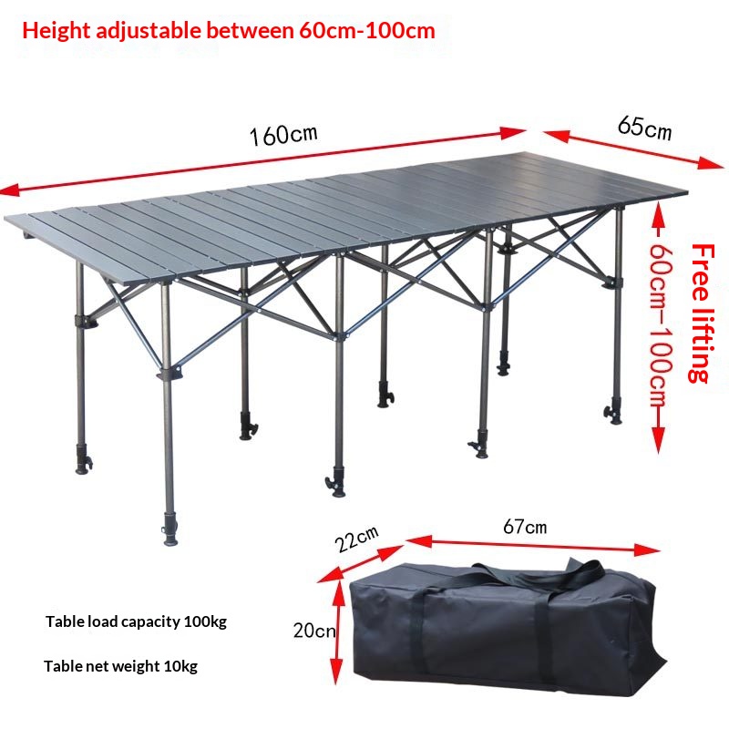 Portable, elevatable aluminum alloy folding table for outdoor camping