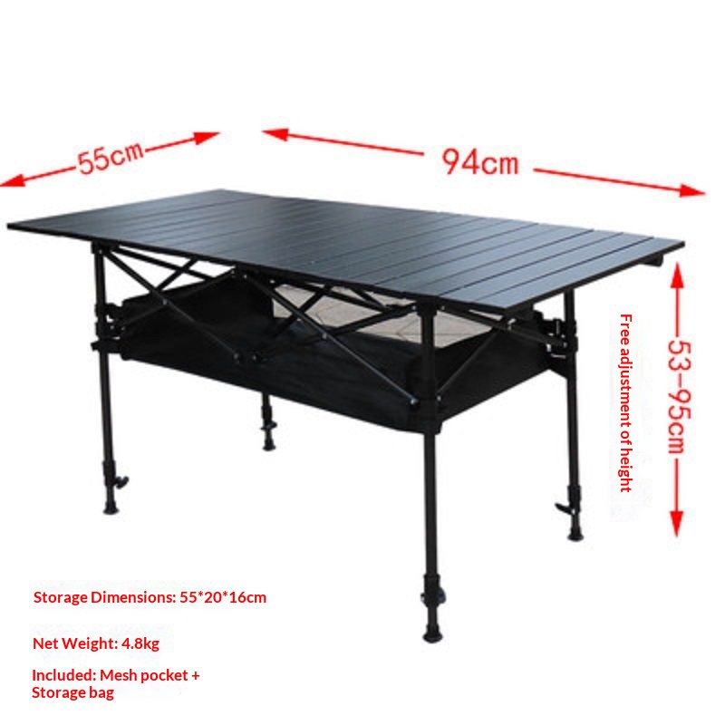 Portable, elevatable aluminum alloy folding table for outdoor camping