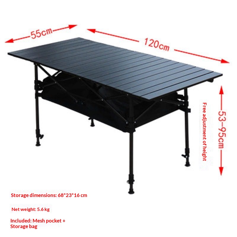 Portable, elevatable aluminum alloy folding table for outdoor camping