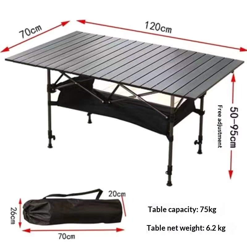 Portable, elevatable aluminum alloy folding table for outdoor camping