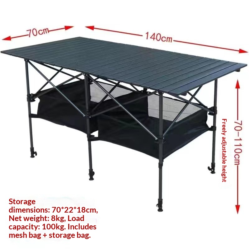 Portable, elevatable aluminum alloy folding table for outdoor camping