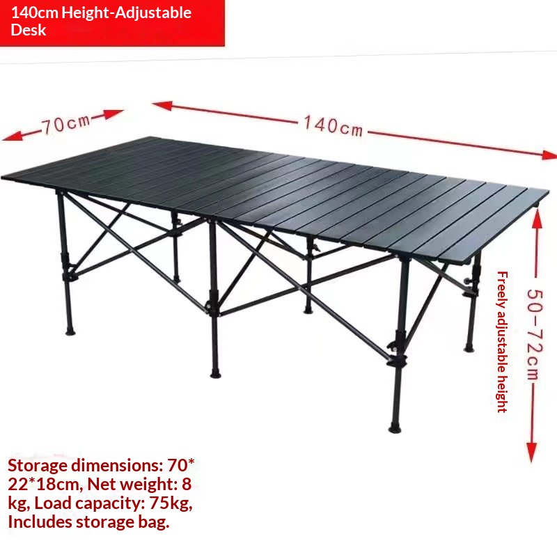Portable, elevatable aluminum alloy folding table for outdoor camping
