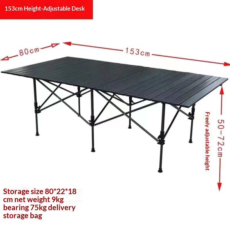 Portable, elevatable aluminum alloy folding table for outdoor camping