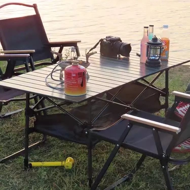 Portable, elevatable aluminum alloy folding table for outdoor camping