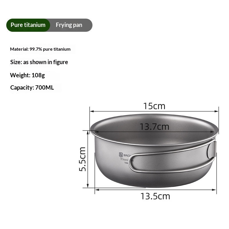 Outdoor camping ultra-light pure titanium alloy folding pot set