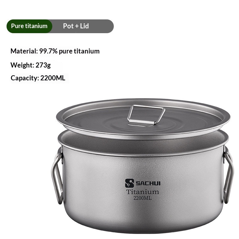 Outdoor camping ultra-light pure titanium alloy folding pot set