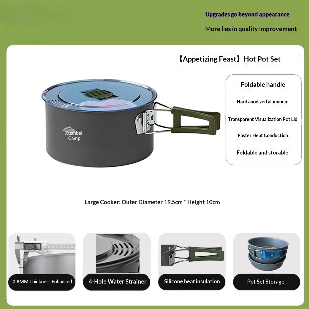 Portable camping cookware set for outdoor use
