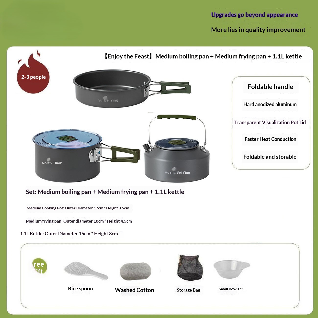 Portable camping cookware set for outdoor use