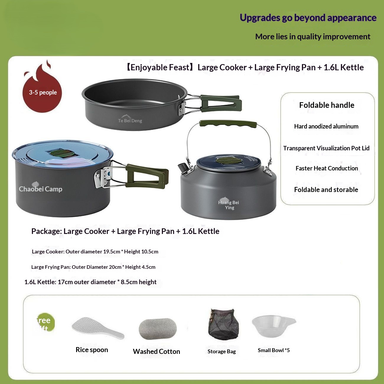 Portable camping cookware set for outdoor use