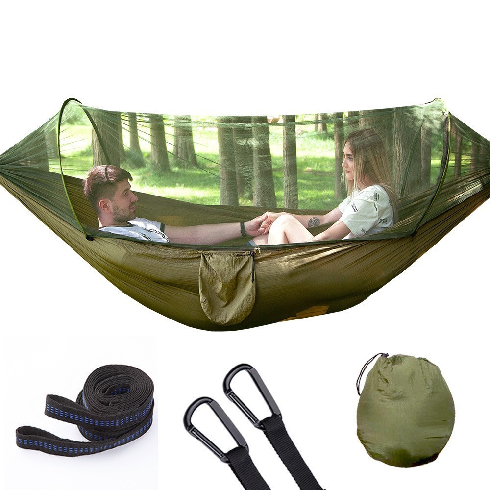 Outdoor camping automatic mosquito net anti-rollover hammock