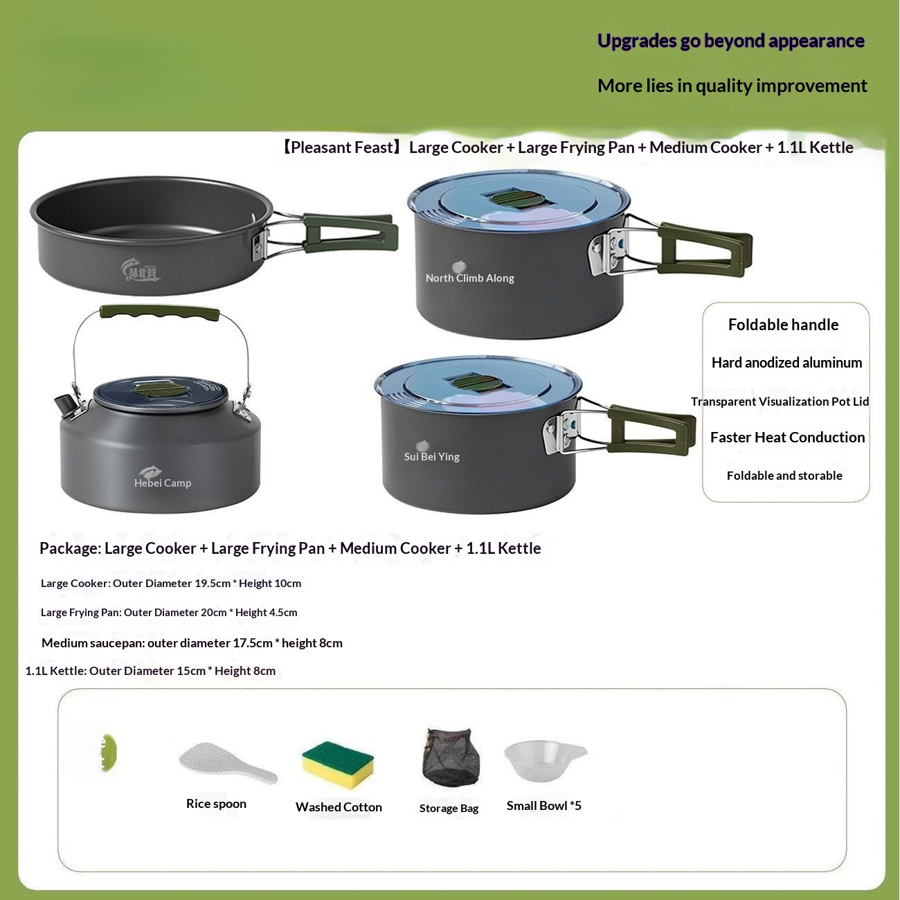 Portable camping cookware set for outdoor use