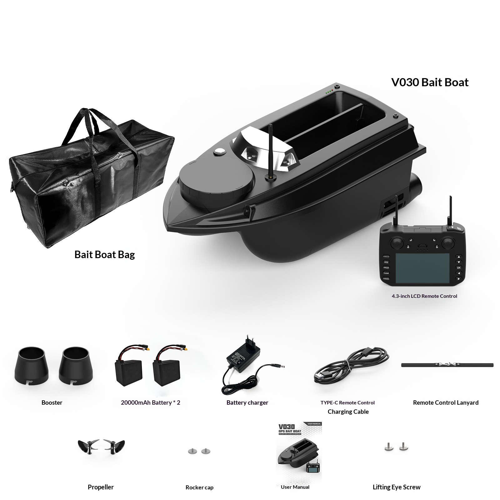 12vGPS sonar, bait throwing, fish finding, fishing spot making, and boat driving