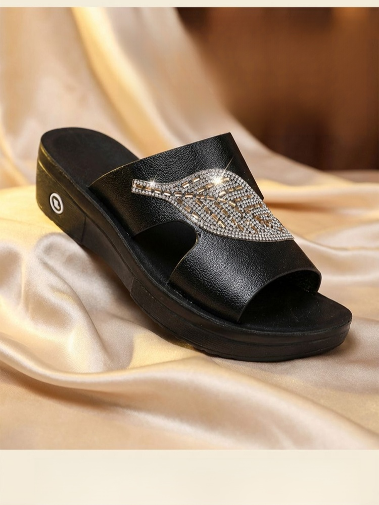 【軟底增高5CM】閃鑽樹葉小姐拖鞋