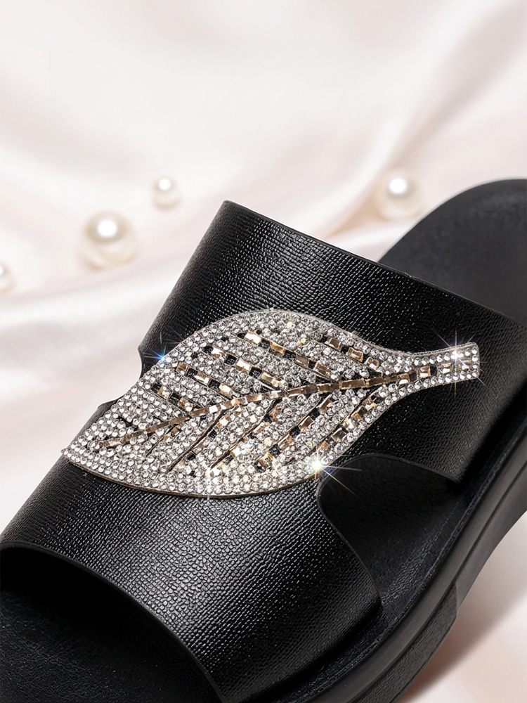 【軟底增高5CM】閃鑽樹葉小姐拖鞋