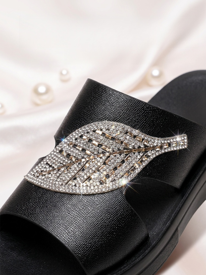 【軟底增高5CM】閃鑽樹葉小姐拖鞋