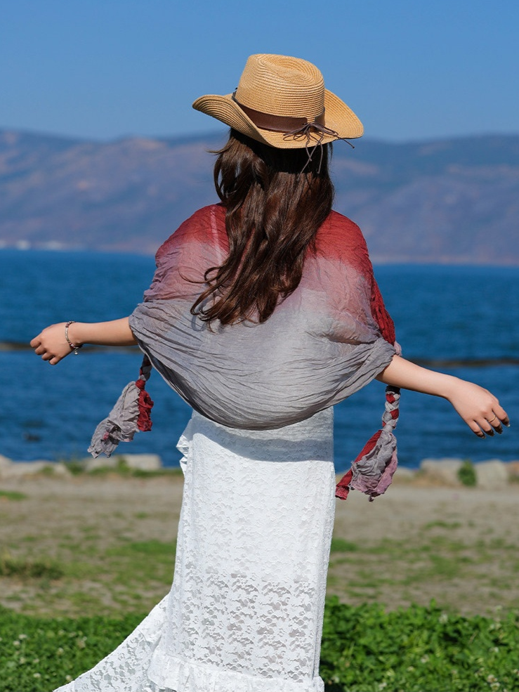 百搭手工編織辮子春夏防曬褶皺包頭巾