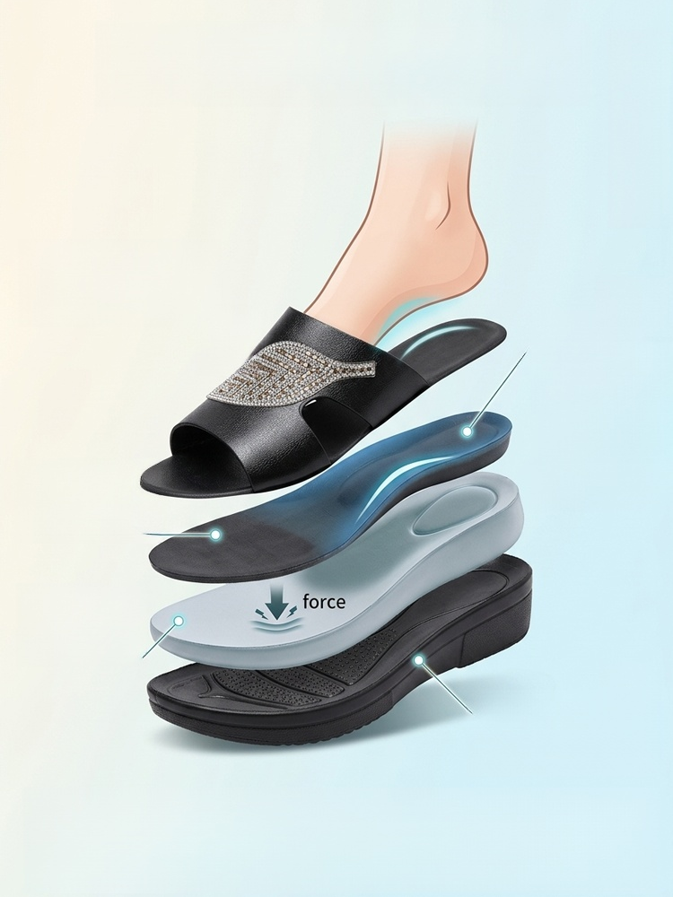 【軟底增高5CM】閃鑽樹葉小姐拖鞋