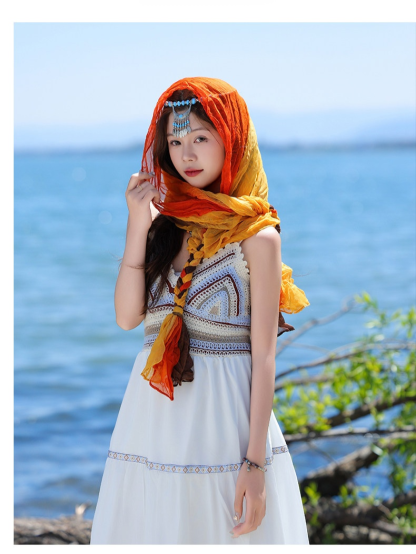 百搭手工編織辮子春夏防曬褶皺包頭巾